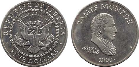 Liberia 5 Dollars James Monroe